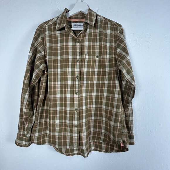 REI Womens Northwoods Button Up Flannel Shirt Small Green Hiking Outdoor Casual - Picture 1 of 7